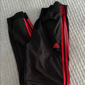 Adidas Kids Black Joggers with Red Stripes